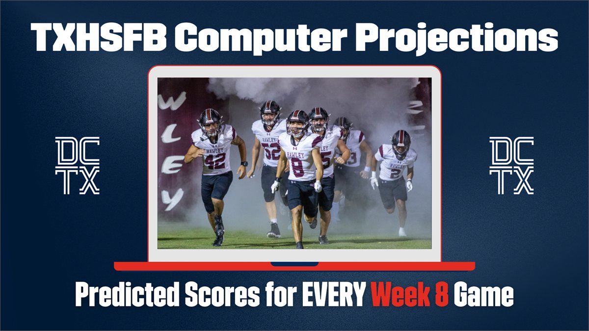 dctf's tweet image. There are 637 Week 8 games this Thursday-Saturday in Texas high school football.
Our computer picked winners, plus projected margins of victory, for ALL of 'em.
texasfootball.com/article/2025/1…