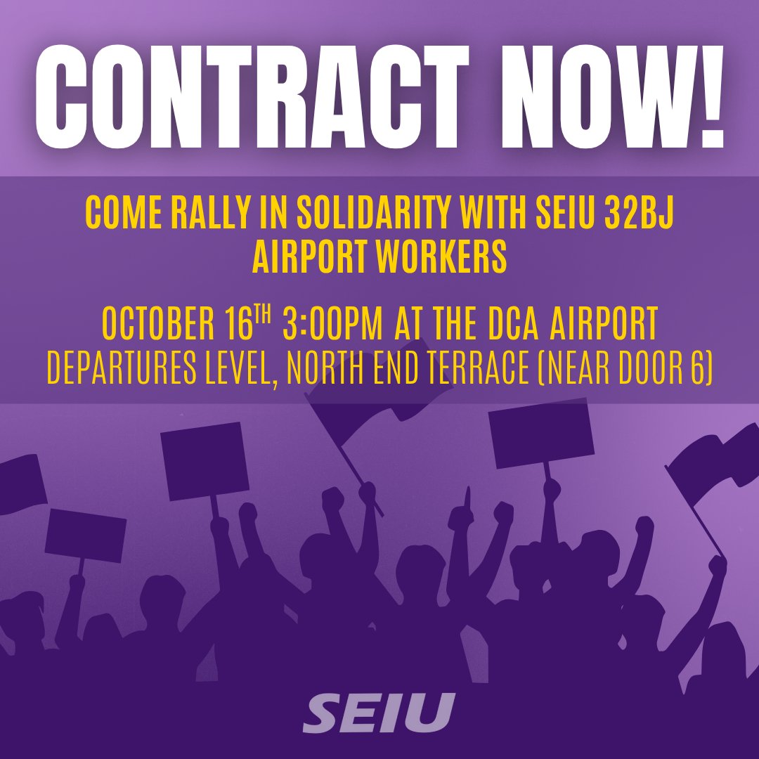 SEIU Virginia 512 (@seiuva512) on Twitter photo Airport workers are out there every day in the heat, rain & snow, keeping Virginia moving.
They deserve fair wages, healthcare, & respect.
Join us at 3pm on Oct 16 at DCA to show your solidarity with <a href="/32BJSEIU/">32BJ SEIU /// #BuildingJustice 🧹✊🏽</a> workers. ✊🏻✊🏽✊🏿
Tweet your support: seiuva.org/dca1016 Airport workers are out there every day in the heat, rain & snow, keeping Virginia moving.
They deserve fair wages, healthcare, & respect.
Join us at 3pm on Oct 16 at DCA to show your solidarity with <a href="/32BJSEIU/">32BJ SEIU /// #BuildingJustice 🧹✊🏽</a> workers. ✊🏻✊🏽✊🏿
Tweet your support: seiuva.org/dca1016