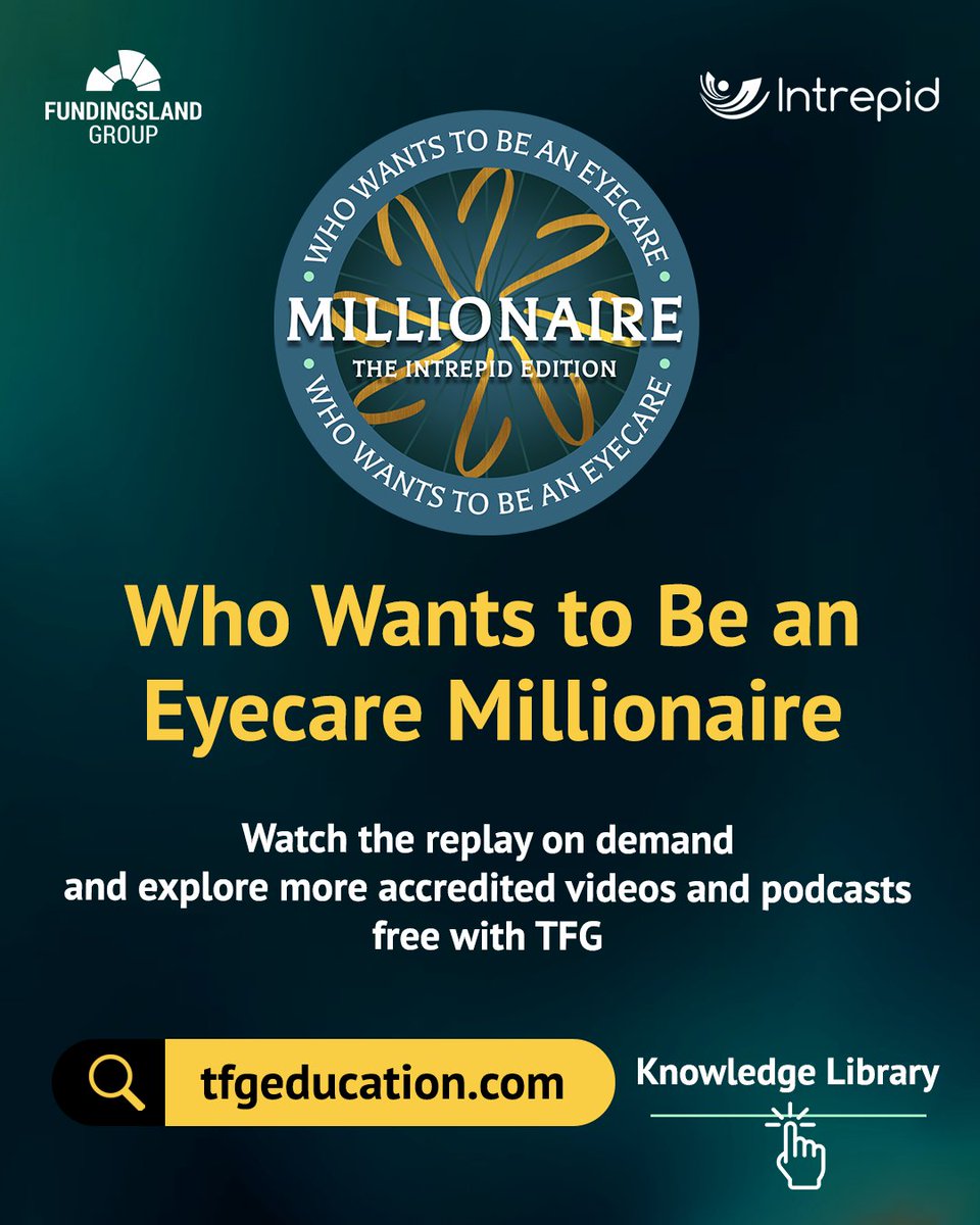 Learn for free with Who Wants to be an Eyecare Millionaire! Access The Knowledge Library to watch replays, listen to podcasts, and earn credits—all through The Fundingsland Group.
👉 tfgedu.com/it3W