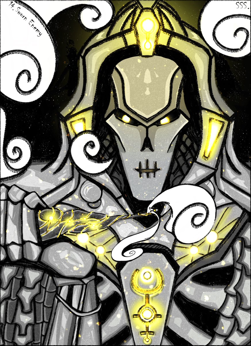 sel_sea's tweet photo. Sworn Enemy
  
"But that was Trazyn, wasn't i? Born under fortunate stars. Always the statistical outlier, never having to work for it, the bastard.”

#warhammer40k #wh40k #inktober2025 #necrons #trazyntheinfinite https://t.co/MFka4BAUlm