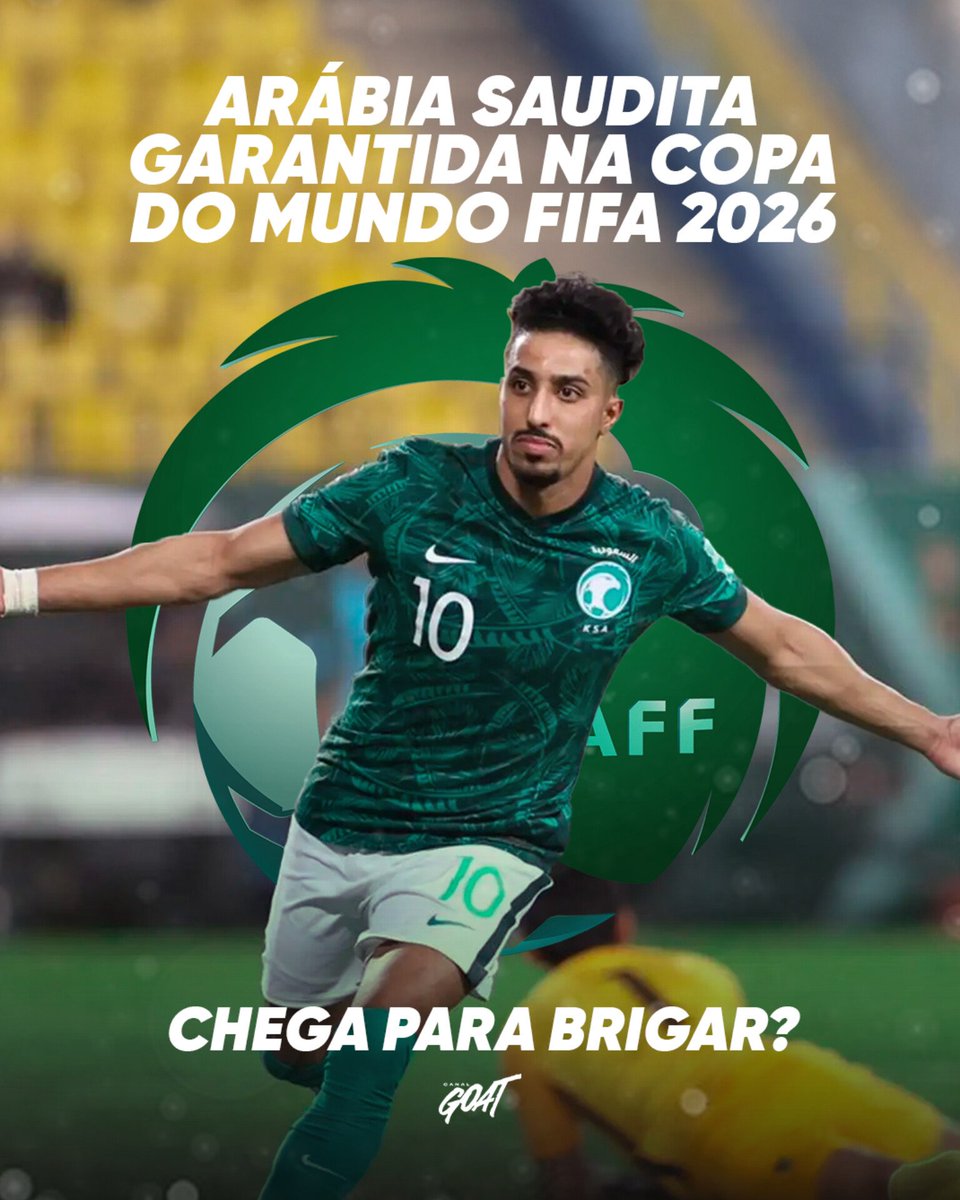 ARÁBIA SAUDITA NA COPA DO MUNDO DA FIFA 2026!! 🇸🇦

A seleção saudita carimbou seu passaporte para a Copa do Mundo FIFA 2026 após o empate contra o Iraque em 0 a 0 ! 

O país garantiu presença em mais um Mundial e quer repetir o brilho da vitória histórica sobre a Argentina em