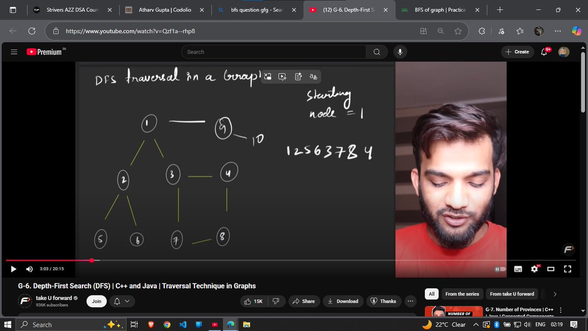 guptaAtharv07's tweet image. Day 24 of #100DaysOfCode
Learned BFS &amp;amp; DFS traversing with striver, No one could explain it any better, Thank you so much @striver_79 for such an awesome content.
Started reading documentation of JS with GFG
#LearnInPublic #DSA #sde #WebDev #JS #BFS #DFS #Graphs