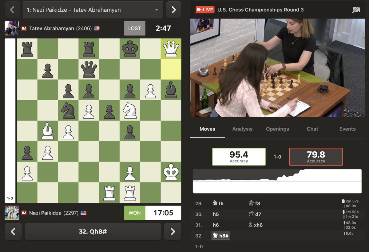 Nazi Paikidze delivers checkmate to take the lead! chess.com/events/2025-us…