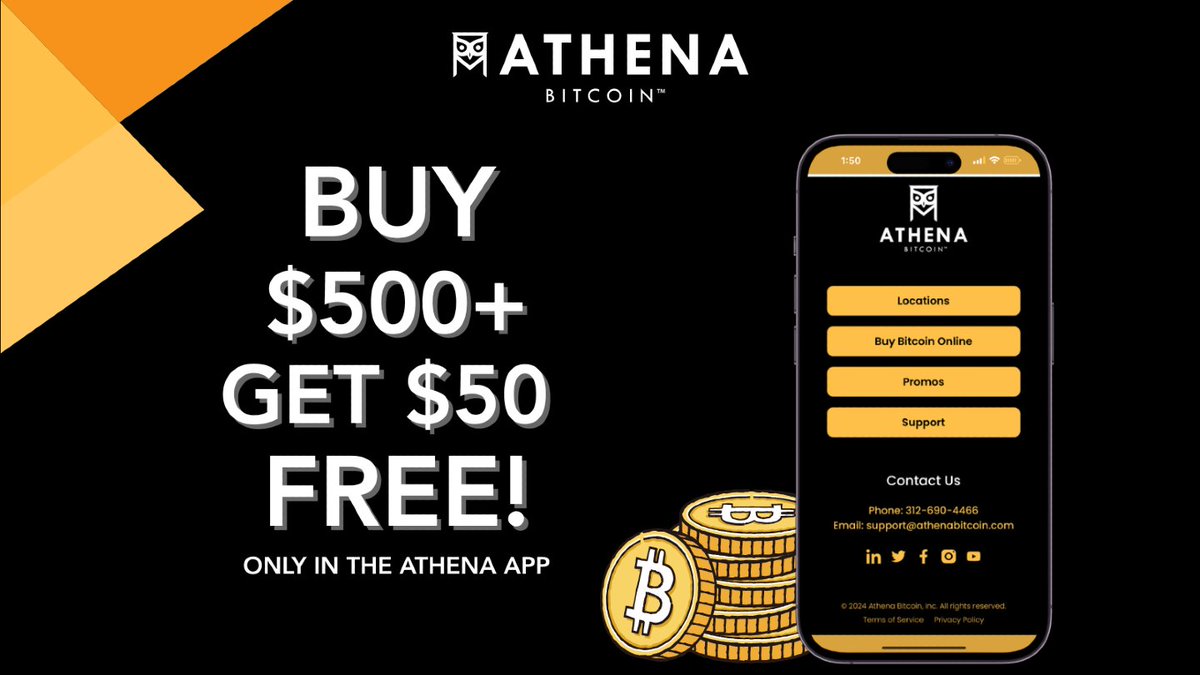 Take control and get rewarded. Buy $500+ in the Athena App and pocket $50 BTC.
