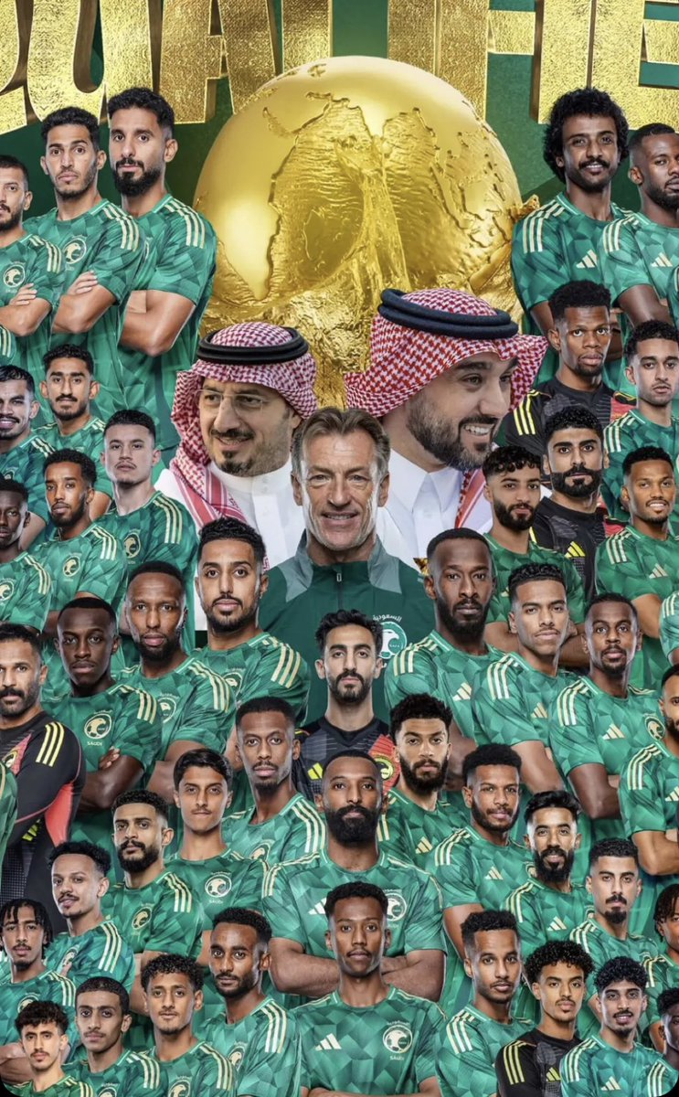 مبروك لقيادتنا العظيمة ..
مبروك للقائد المُلهم سمو ولي العهد ..
مبروك للشعب السعودي ..
#تصفيات_كاس_العالم2026 
#تاهلنا_بحضورنا 
 #السعوديه_العراق