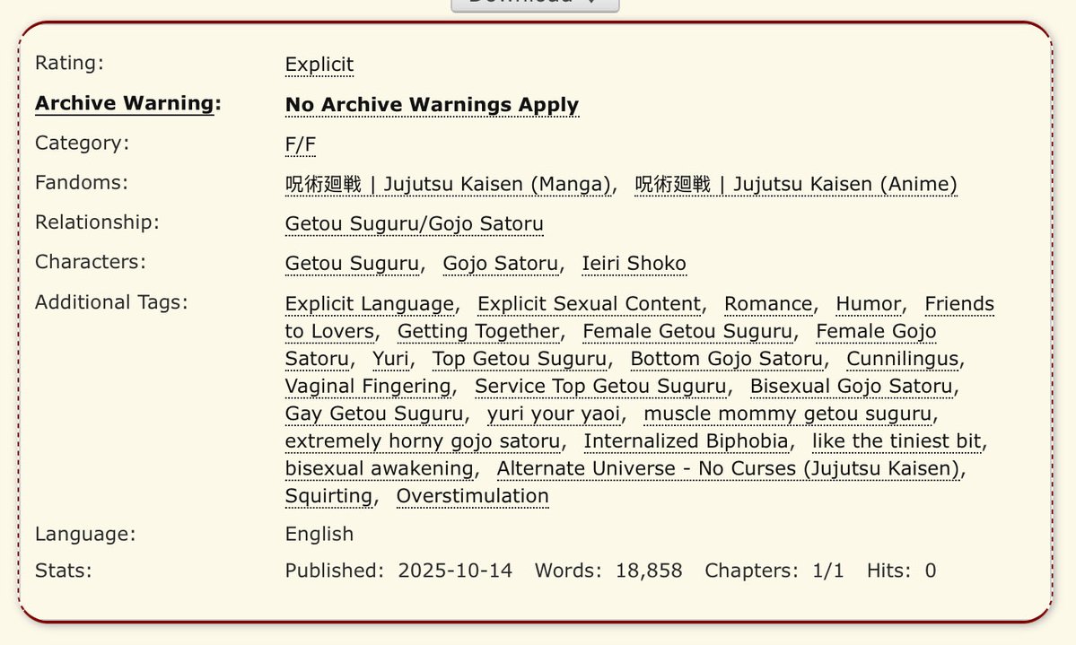 ✨go ahead and wrap your arms around me ✨

#gego ✨ explicit ✨ complete ✨ 18.8K words ✨ yuri ✨falling in love with your best friend ✨ muscle mommy geto ✨extremely horny gojo ✨

archiveofourown.org/works/72491761