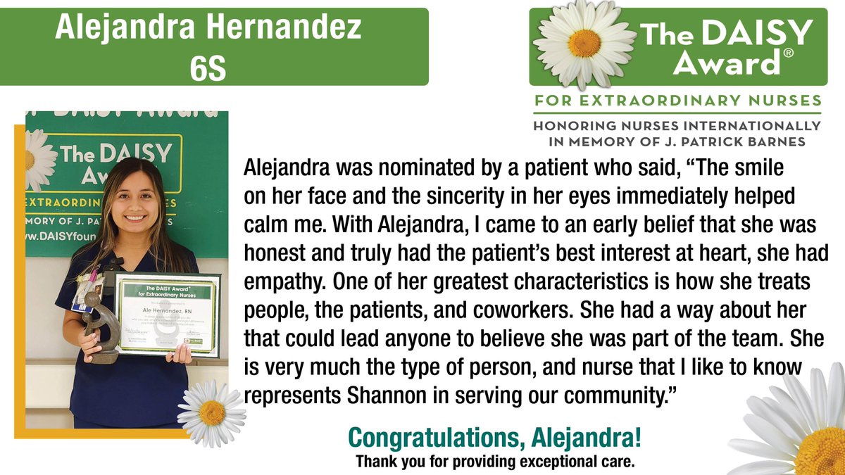 Daisy Award Winner, Alejandra Hernandez, 6S
#DAISYAward #changinglivestogether #exceptionalpeople