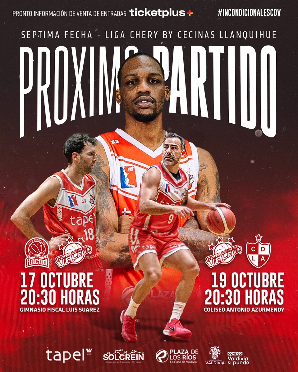 PRÓXIMOS PARTIDOS

🆚 ABA Ancud.
Viernes 17 - 20:30 hrs.
Gimnasio Fiscal Luis Suárez. (Ancud)
Disfruta del partido en CDO.

🆚 CD Las Ánimas.
Domingo 19 - 20:30 hrs.
Entradas disponibles próximamente en Ticketplus.
Coliseo Antonio Azurmendy.
Disfruta del partido en CDO.