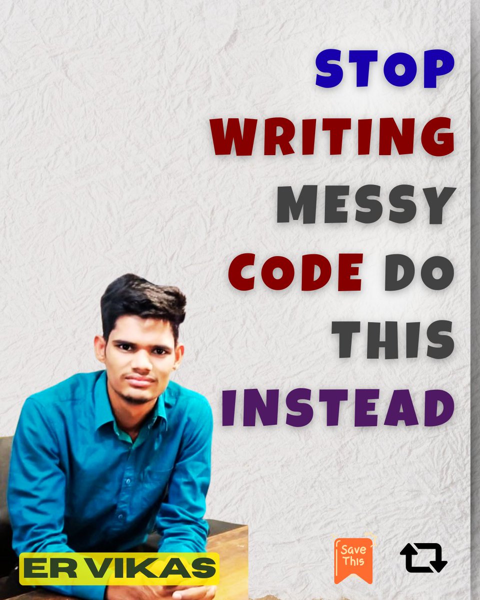 vikas0101964285's tweet image. Stop Writing Messy Code — Do This Instead

Messy code slows you down, frustrates teammates, and ruins projects.
Here’s how to fix it 👇

Repost ........
#code #Engineering