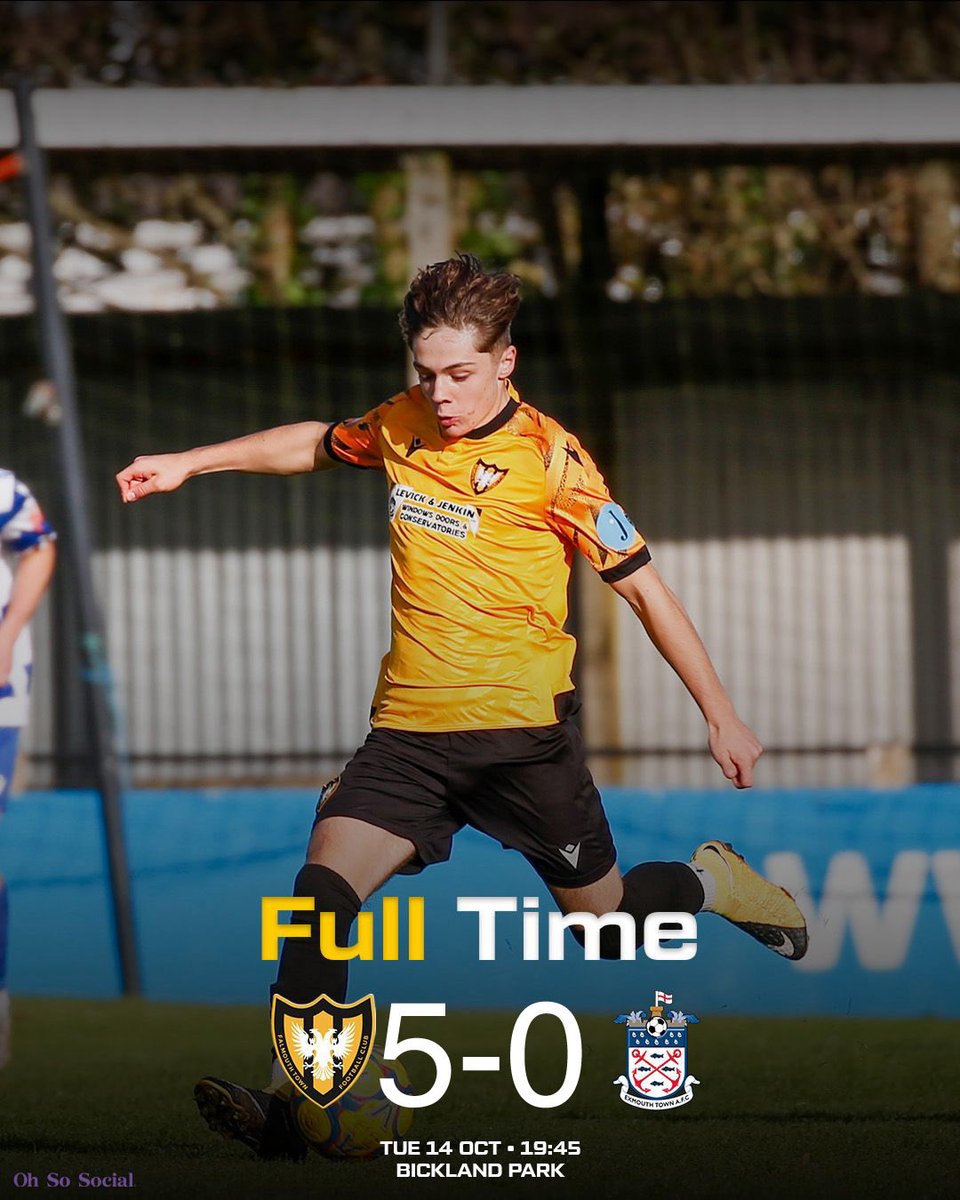 Full-time: 

Falmouth Town 5–0 Exmouth!
A five-star performance from the Town! ⭐️⭐️⭐️⭐️⭐️

<a href="/OllyEvans98462/">Olly evans</a> ⚽️⚽️
<a href="/LukeBarner/">LB</a> ⚽️
<a href="/minijeweller4/">minijeweller4</a> ⚽️
<a href="/tom_annear/">Thomas Annear</a> ⚽️

#FTFC
