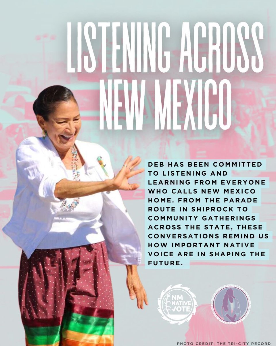 NativeVoters's tweet image. NATIVE NEWS ALERT 🪶🚨📰🚨
During the 112th Annual Northern Navajo Fair Parade in Shiprock, gubernatorial candidate Deb Haaland reflected on returning to the place where her late mother once worked helping Native families. 

#NorthernNavajoFair #NativeLeadership #CivicEngagement