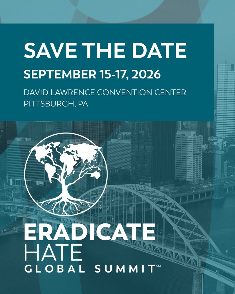 Save the date for the 2026 Eradicate Hate Global Summit, which will be from September 15-17, 2026, in Pittsburgh! Looking to get involved beforehand? Visit our website to learn more about our year-round programming! bit.ly/42eULma