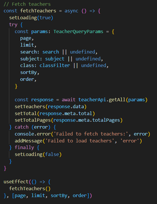 n3stxdev's tweet photo. #LUD17
Wrapped up the complete Teacher Management module, full CRUD across backend and frontend. Fixed a persistent input focus issue affecting multiple forms, and enhanced table interactions by making entire rows clickable.
#LearningUtsav2025 #FestivalOfLearning #microservices https://t.co/ZqKR6z5egq