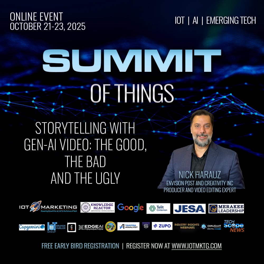 At the Summit of Things, <a href="/nickharauz/">Nick Harauz</a> will discuss how AI video elevates storytelling and where it fails spectacularly.

Whether you’re a content creator or technologist, you'll get the kind of grounded perspective you won’t find in glossy marketing decks.

hubs.li/Q03NlZQp0