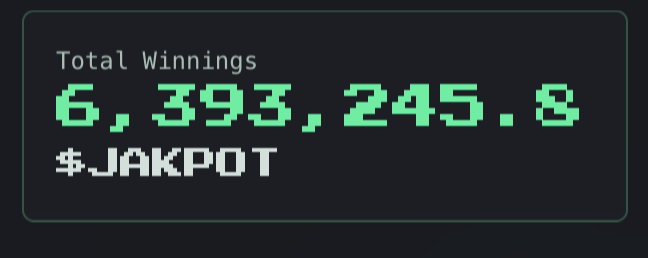 How to become a $JAKPOT whale FOR FREE

1. Connect your X account for 1 free play
2. Get a good score on one of the games (I recommend Jump Quest)
3. At the end of the game, share your score to X and get ANOTHER free play (up to 3x a day)
4. repeat step 2

It's not that hard