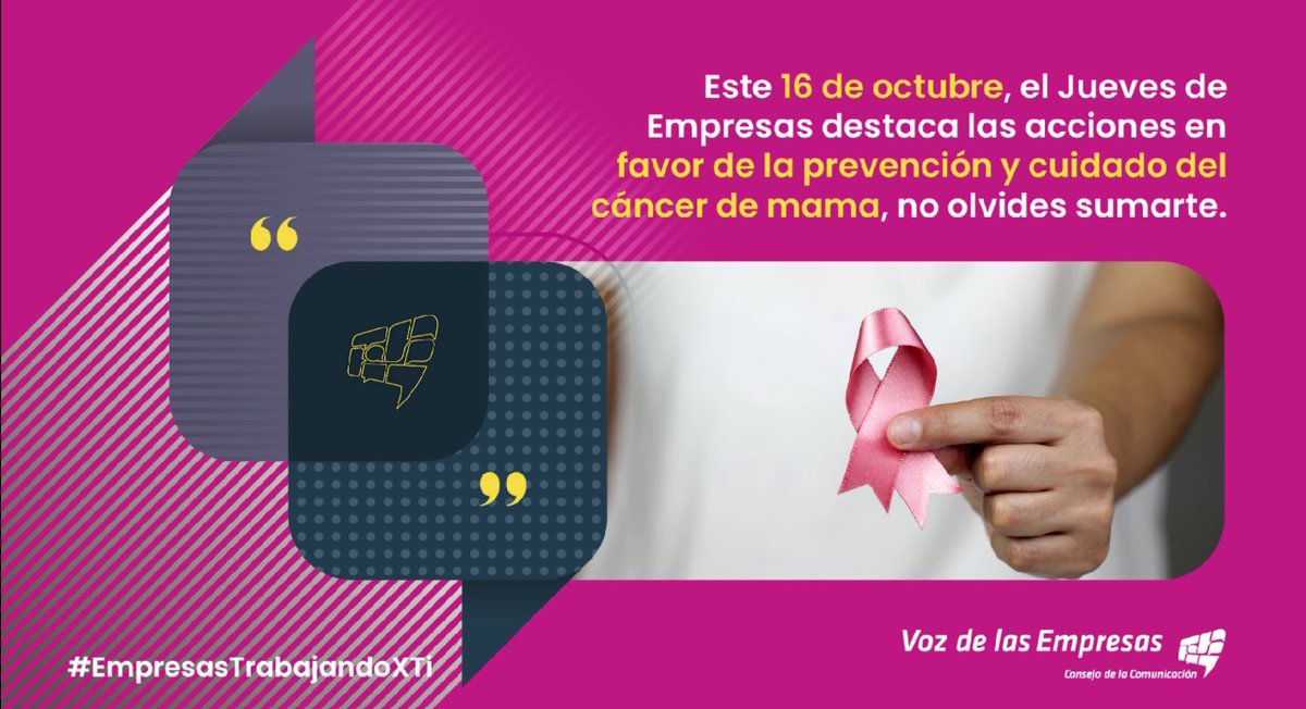En <a href="/MARES_CI/">MARES CI</a>  sabemos la importancia de prevenir y tratar el cáncer de mama, por ello te invitamos a no dejar de lado este tema en tu vida.
#EmpresasTrabajandoXTi