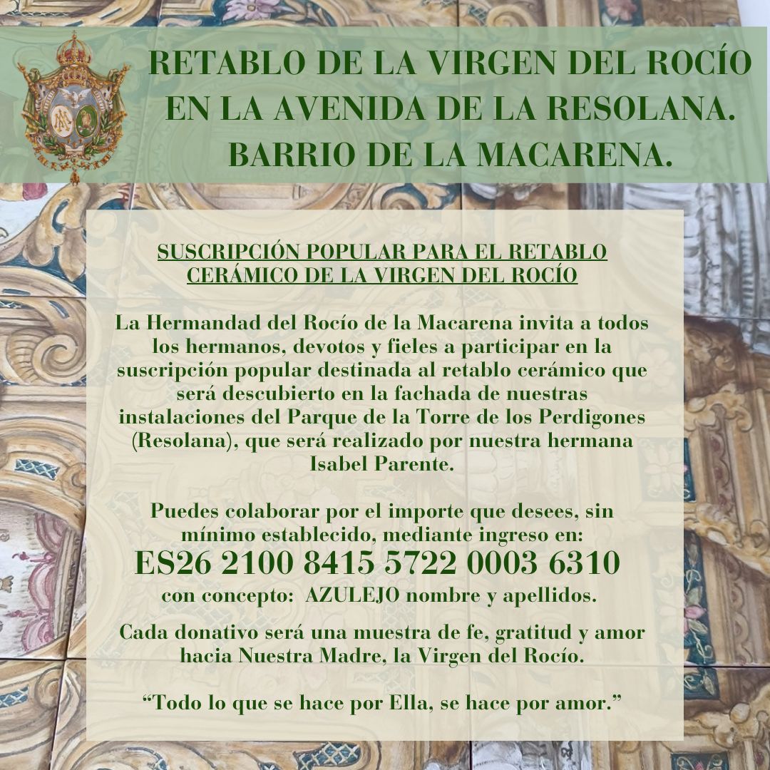HRocio_Macarena's tweet photo. 𝐑𝐄𝐓𝐀𝐁𝐋𝐎 𝐃𝐄 𝐋𝐀 𝐕𝐈𝐑𝐆𝐄𝐍 𝐃𝐄𝐋 𝐑𝐎𝐂Í𝐎 𝐄𝐍 𝐋𝐀 𝐀𝐕𝐄𝐍𝐈𝐃𝐀 𝐃𝐄 𝐋𝐀 𝐑𝐄𝐒𝐎𝐋𝐀𝐍𝐀. 𝐁𝐀𝐑𝐑𝐈𝐎 𝐃𝐄 𝐋𝐀 𝐌𝐀𝐂𝐀𝐑𝐄𝐍𝐀. https://t.co/HCe6pLOXZT