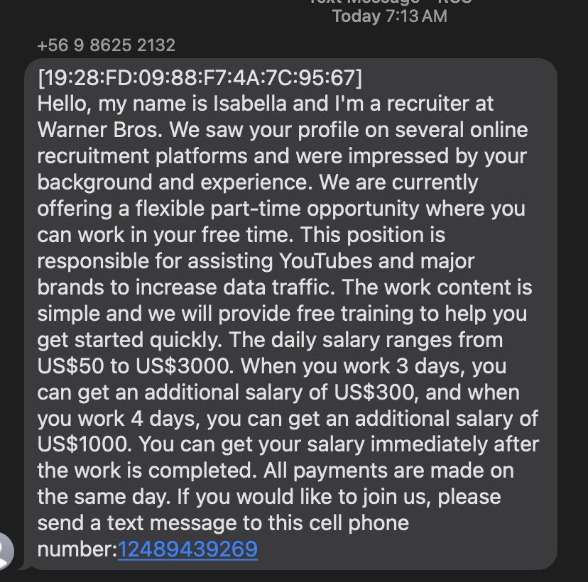 Its always a legit recruiter message when they have hex at the top