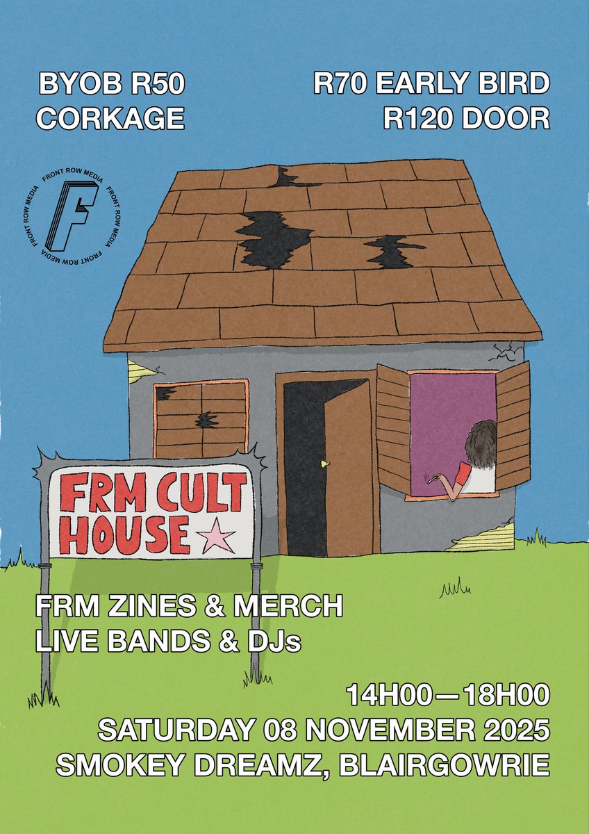 We’re really Doing this.

Saturday 08 November 2025

FRM zines 📚(some) Merch 👕live performances from Club Valley, moyo11moyo &amp; Lobugebengu. 🎸

🎨: Nicole Lancaster

Quicket Ticket link: quicket.co.za/events/340257-…