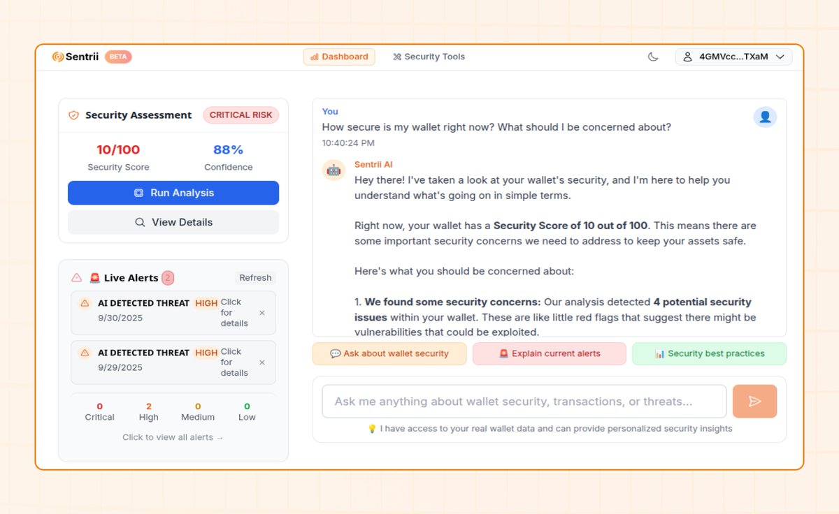 Sentrii_io's tweet image. Over 80% of Users never know they’ve been compromised until their assets are gone.
Users need proactive realtime defenses against asset losses & wallet hacks.
This is where Sentrii comes in, an Adaptive Ai Powered Asset Security System.
Once you activate Sentrii, this happens