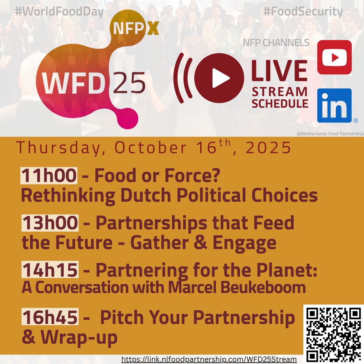 As World Food Day 2025 approaches, (less than 48 hours!) we are well aware that not everyone can be in the Hague to participate in person. We are glad to be able to offer a free, limited streaming programme featuring select sessions on 16 Oct (CET): 
nfpconnects.com/conversations/…