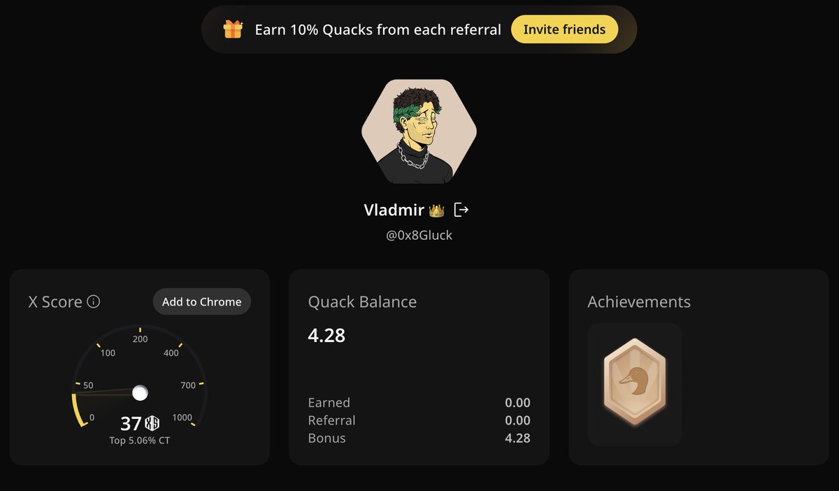 Thanks to bro <a href="/0xgilllee/">Gilmo</a> for dragging me into Wallchain.

I’ve been seeing people quack for weeks and felt completely out of the loop, this definitely helped me catch up a bit.

Just launched my Personal Mindshare Leaderboard.

Turns out I’ve got some real legends contributing to