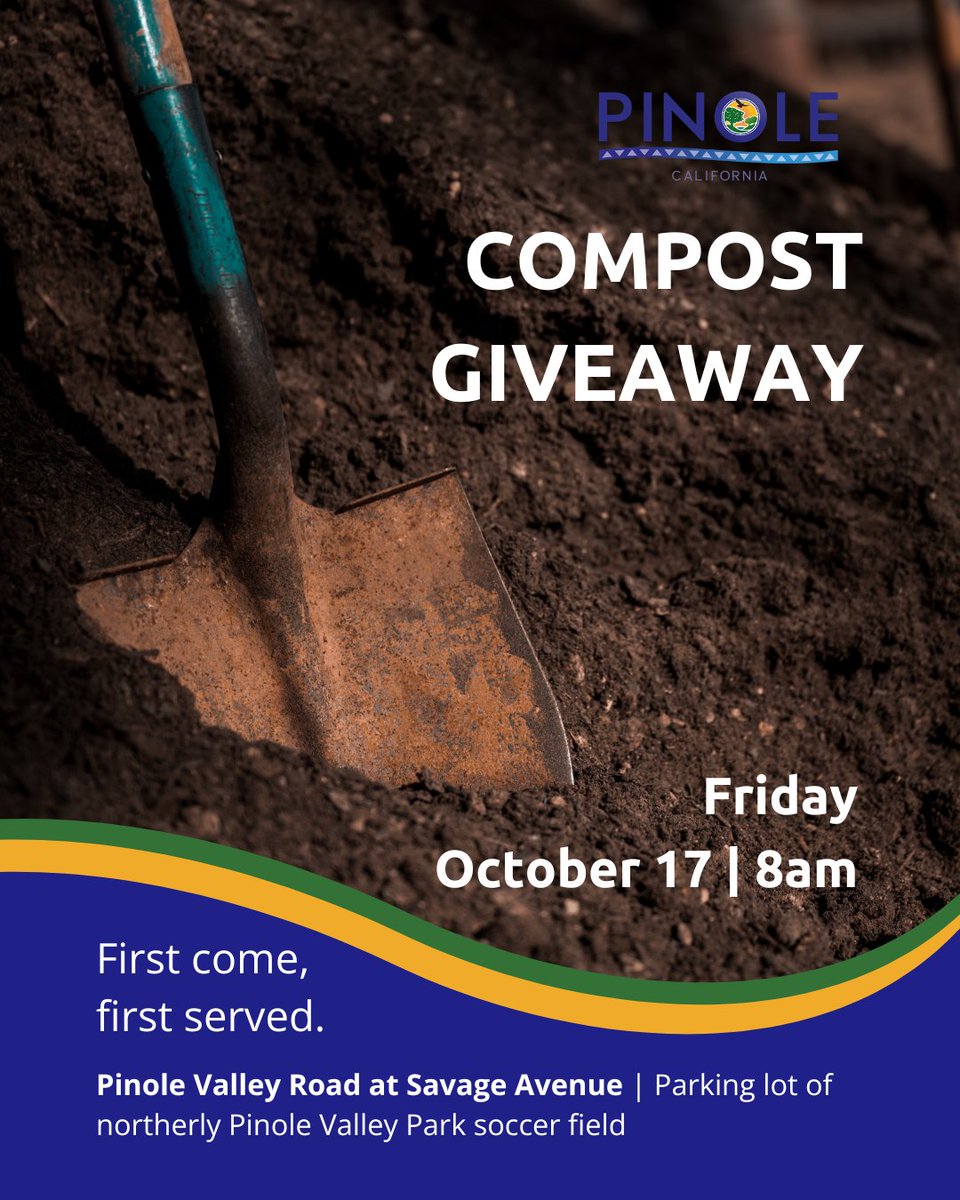 🌱 We are offering free fine-textured organic compost for our community Friday, October 17 starting at 8AM; available through the weekend while supplies last. Located at the parking lot of the northerly soccer field off Pinole Valley Road at Savage Avenue. #CompostGiveaway