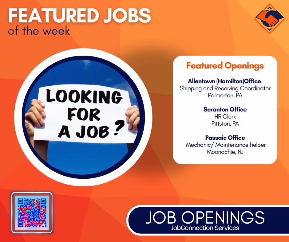 JCSFAMILYINC's tweet image. This week, we are highlighting job openings at three of our JCS locations. For more information, contact the offices listed below or apply through the link in the ad. 

#jobs  #hiring #workingforyou #jcsfamilyinc #jcshamilton #jcsscranton #jcspassaic #jobconnectionservices