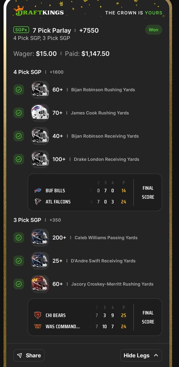 djmurph973's tweet photo. @DKSportsbook Bill's 61 got it across the finish line for a bit of a sweat  @seantgreen @KramerCentric #degensonly https://t.co/RaNgpHgdOe