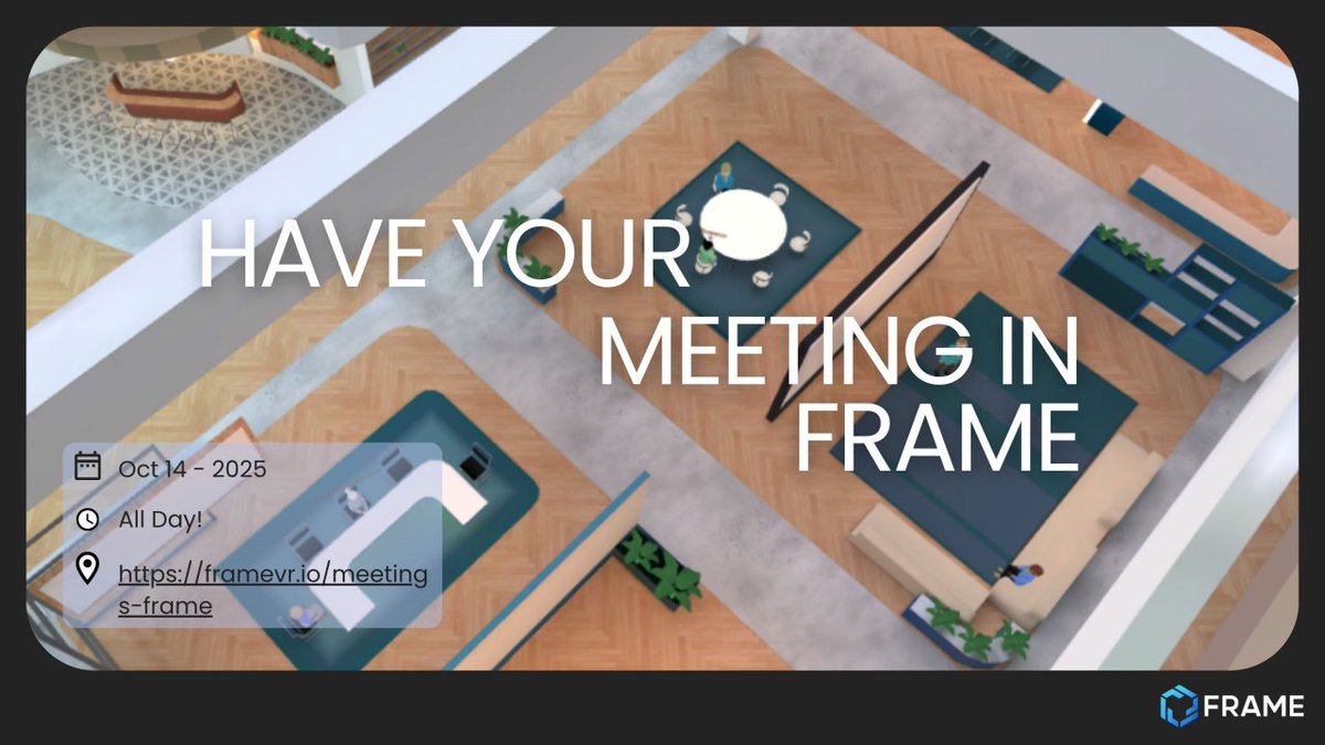 frame_vr's tweet photo. You can join now! The event is happening at this link: https://t.co/XyuYrAeiWx.

Just come in today and explore the possibilities with Frame. Ask any questions and get a short demo from our team. Jump in and experience immersive meetings made easy! https://t.co/a0yjN4vbZM