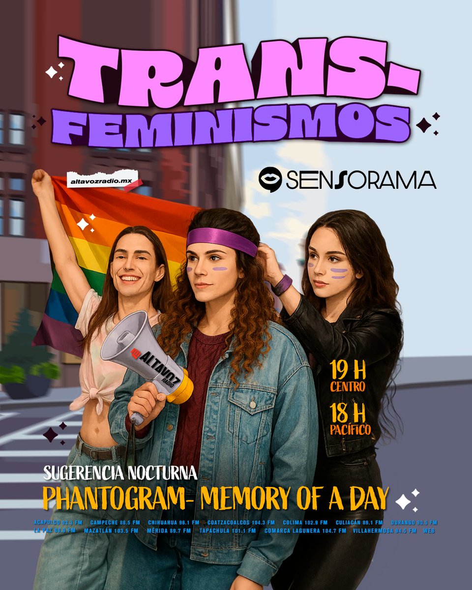 SPRMexico's tweet photo. 📢📻 Descubre los #transfeminismos, los cuales cuestionan las nociones rígidas de género y defienden al cuerpo como un espacio de soberanía.
Escucha distintas corrientes de pensamiento en @altavozmxradio:
🎧 #Sensorama
📆 Martes 14 de octubre, 19:00 h.
📲 https://t.co/iFFgPuhLxj
#UnidosPorLasAudiencias