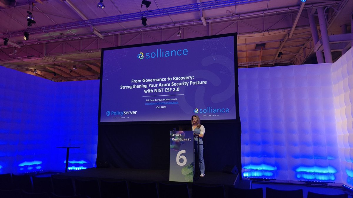 WorkingHardInIT's tweet image. Doing my bit for compliance by attending &quot;From Governance to Recovery: Strengthening Your Azure Security Posture with NIST CSF 2.0&quot;  #AzureDevSummit #MVPSummit