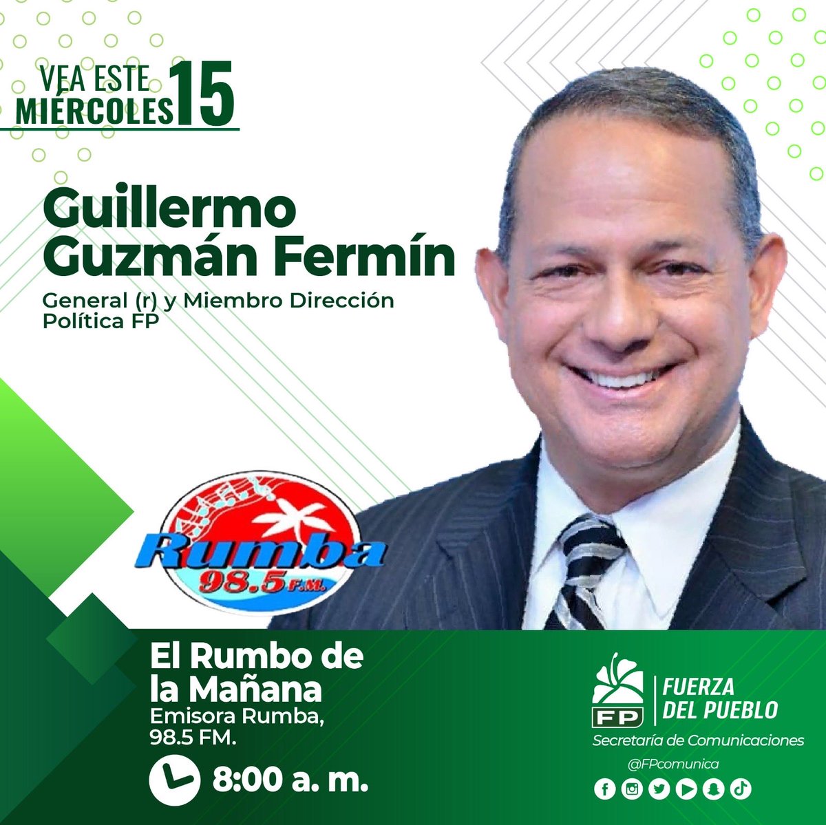 Les invito a ver este miércoles 15 a las 8:00 AM, nuestra entrevista en el programa “RUMBA DE LA MAÑANA”, en la emisora Rumba 98.5 FM, con los presentadores Ju Sanz, Rafael Paz, Virginia Antares, José del Castillo, Julio Alberto Martínez, Aníbal Herrera y Ernesto Jiménez.
⭐️🇩🇴⭐️