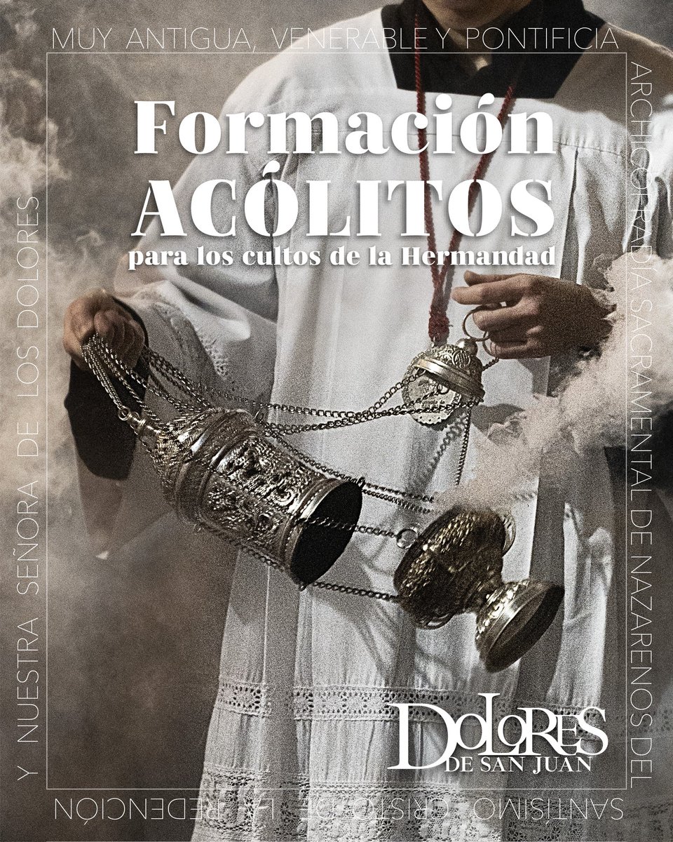 📖 ¿Te gustaría formar parte del grupo de lectores o del cuerpo de acólitos de la Archicofradía? ¡Abrimos grupos de formación!

💻 Inscripciones abiertas hasta el 31 de octubre a través del correo electrónico formacion@doloresdesanjuan.es

#cofradíasMLG