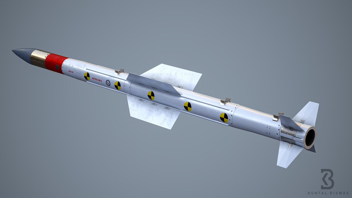 200 km!++ Astra  mk2

Wish list and expected changes -
1. Clipped fins ( Optimized for AMCA's IWB)
2. Thicker : at least 200-250 mm dia ( Astra-1 178 mm) 
3. Longer : 4-4.2 Meter ( From the current 3.8m)
4. GaN AESA seeker
5. Improved data link
