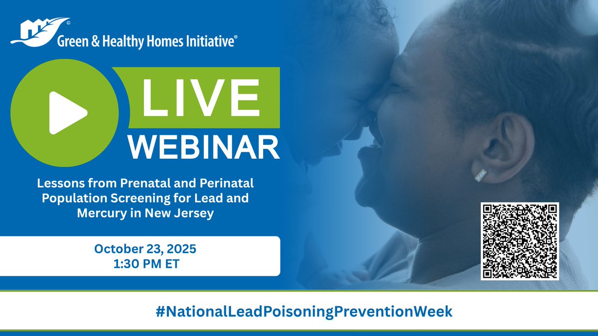 Green & Healthy Homes Initiative (@healthyhousing) on Twitter photo Join GHHI this #NLPPW for an important webinar: Lessons from Prenatal & Perinatal Screening for Lead + Mercury in New Jersey! 
October 23, 2025 - 1:30 PM ET
Register here: bit.ly/ghhi-webinar
Hosted by <a href="/RutgersU/">Rutgers University</a> & <a href="/NJDeptofHealth/">NJDOH</a> , this session explores groundbreaking Join GHHI this #NLPPW for an important webinar: Lessons from Prenatal & Perinatal Screening for Lead + Mercury in New Jersey! 
October 23, 2025 - 1:30 PM ET
Register here: bit.ly/ghhi-webinar
Hosted by <a href="/RutgersU/">Rutgers University</a> & <a href="/NJDeptofHealth/">NJDOH</a> , this session explores groundbreaking