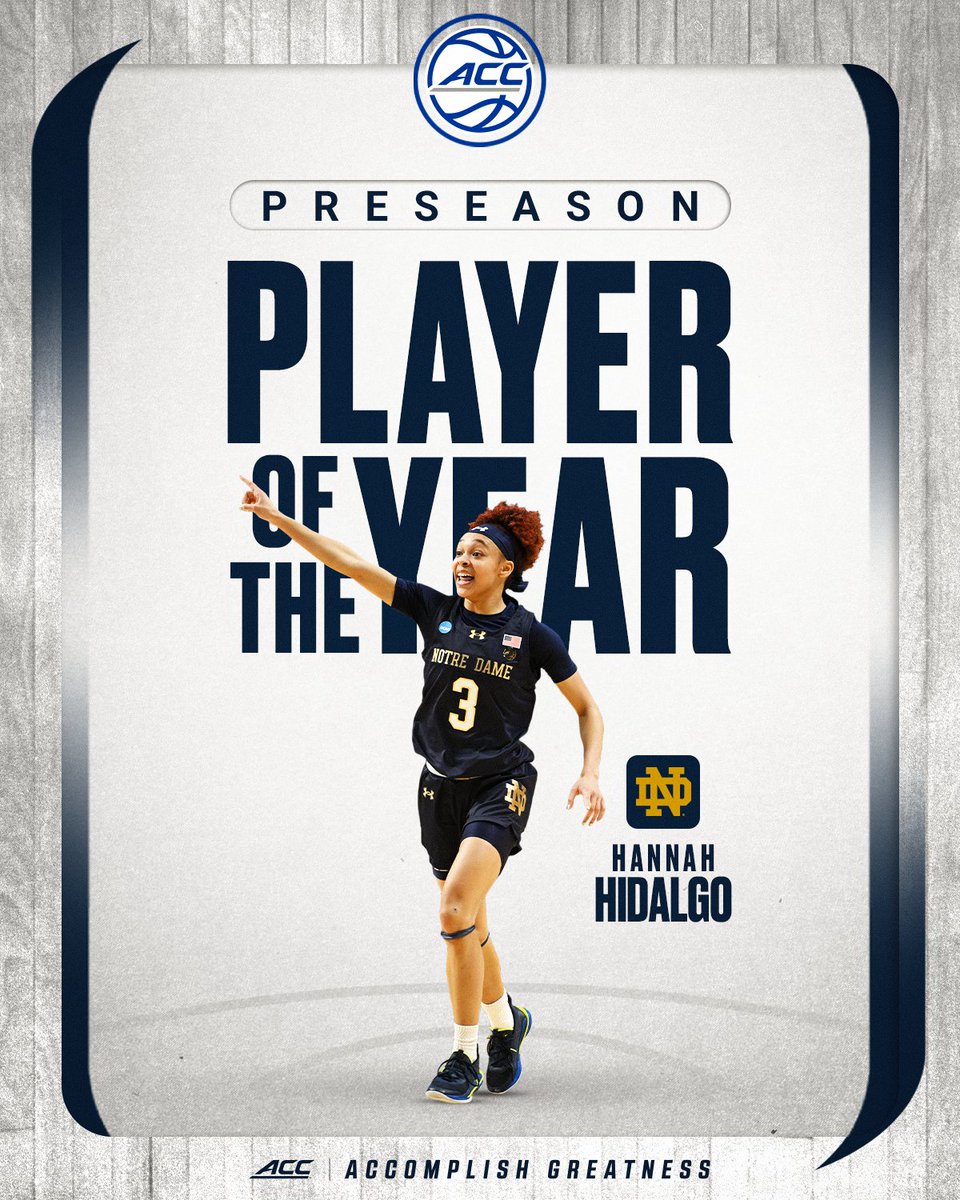 accwbb's tweet image. Year 3 for No. 3 👑
 
Reigning ACC Player and Defensive Player of the Year, @HannahHidalgo is the 2025 ACC Preseason Player of the Year.

🔗 theacc.co/2526wbbpre