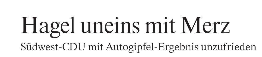 <a href="/HagelManuel/">Manuel Hagel</a> stellt sich gegen die Automobilindustrie, Zukunftsarbeitsplätze und gegen den eigenen <a href="/bundeskanzler/">Bundeskanzler Friedrich Merz</a>. Strategische Meisterleistung! Aber kein Wunder: Ist halt die CDU Baku-Württemberg. Hauptsache der Rubel rollt, wenn Gas und Öl importiert werden müssen. <a href="/faznet/">Frankfurter Allgemeine</a>