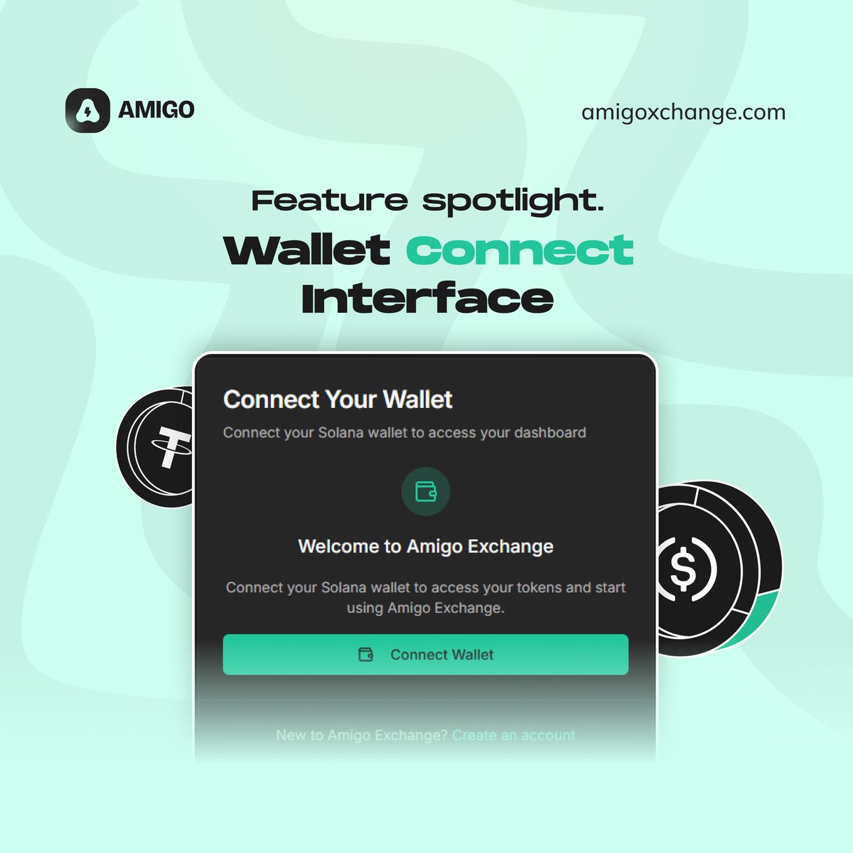 Connecting your Solana wallet on AmigoXchange is as easy as one click.

Access your tokens, swap, and convert crypto-to-fiat — securely and instantly.
No hassles, just pure web3 freedom!

Start here 👉 amigoxchange.com