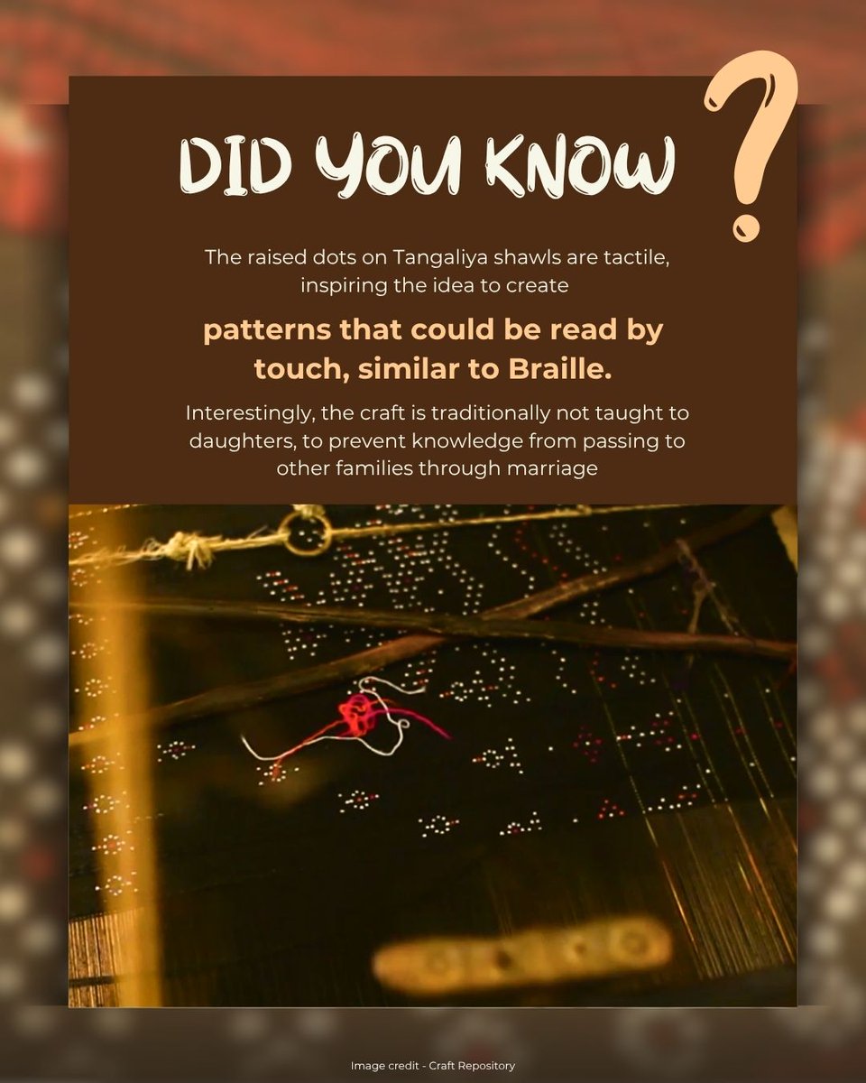 dchandlooms01's tweet photo. The weaver doesn’t follow a certain pattern of drawing. He counts threads in his head, breathes between the dots, and trusts his hands to find their way back.
#ministryoftextiles #dchandlooms #myhandloommypride #myproductmypride #tangaliya #weavesofindia #weavers #weaves #gitag https://t.co/niQvpAkJAu