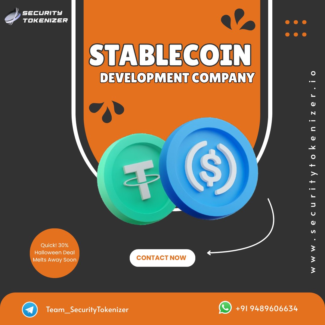 tokens9693's tweet image. Create secure, compliant, and scalable stablecoins with Security Tokenizer. Multi-chain support, audit-ready contracts, and fast deployment included!

👻 Boo! 30% Halloween Treat — Limited Time!

👉 Explore more: securitytokenizer.io/stablecoin-dev…

📞 +91 9489606634

#StablecoinDevelopment