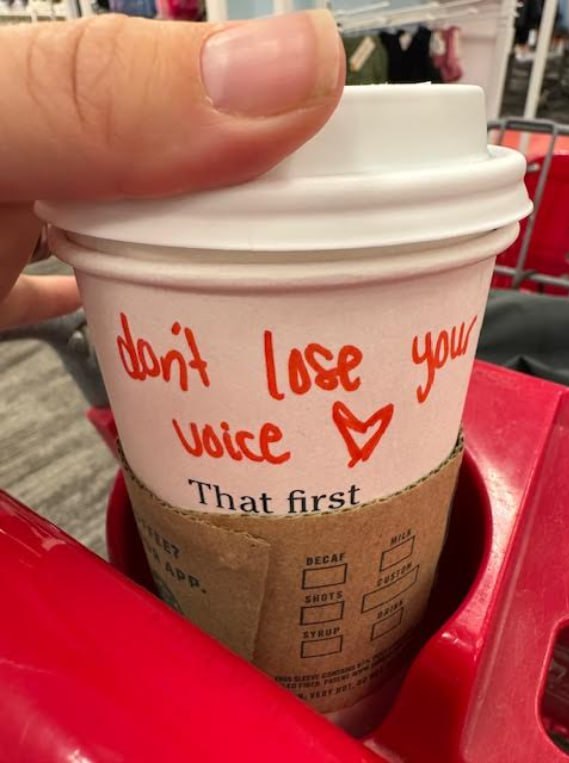 Someone got the Charlie order today, and the barista wrote this note in his honor.