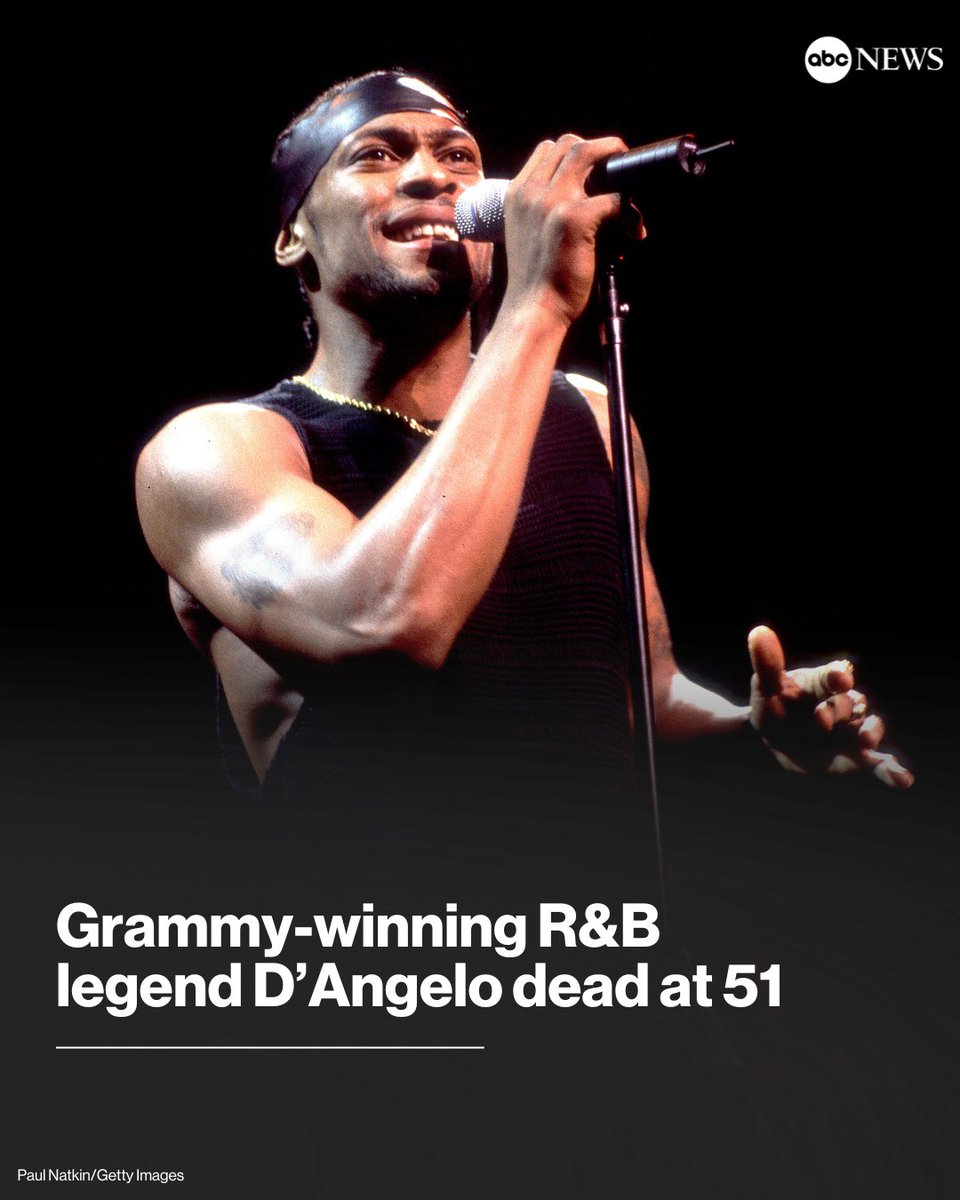 JUST IN: Grammy-winning R&amp;B artist D'Angelo has died, his family announced Tuesday. He was 51.
 
The singer-songwriter and musician was known for songs such as "Brown Sugar," "Lady," "(Untitled) How Does It Feel," and more. 

Read more: abcnews.link/8bqL1K5