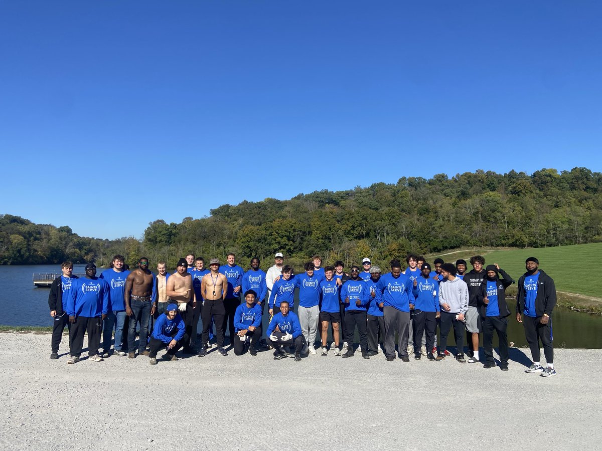 CoachNorwell's tweet image. We had a great time participating in #SaintsServe this morning!! Our guys were at Doe Run Lake, Ohio River, and Fort Thomas cleaning and maintaining the walking trails. #EarnIt