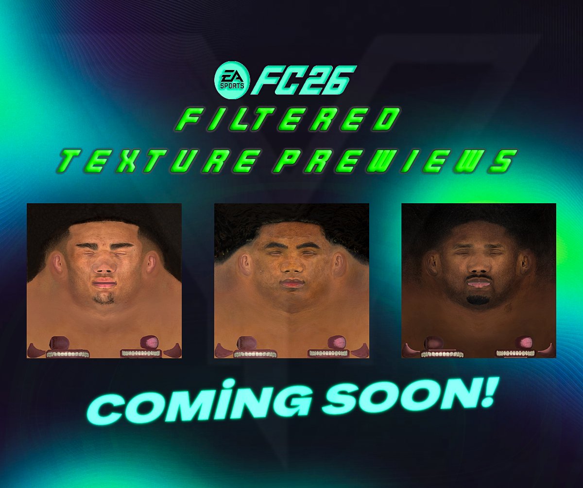 YigitoFacemaker's tweet image. 🗣️Hello Facemakers!

After long work and filtering... I’ve finally extracted ALL FC26 textures from the game! 🔥
A total of 5,265 texture previews have been prepared and organized sorted by detailed skin tones for more realistic results!
Coming very soon for you all!🚀
#FC26