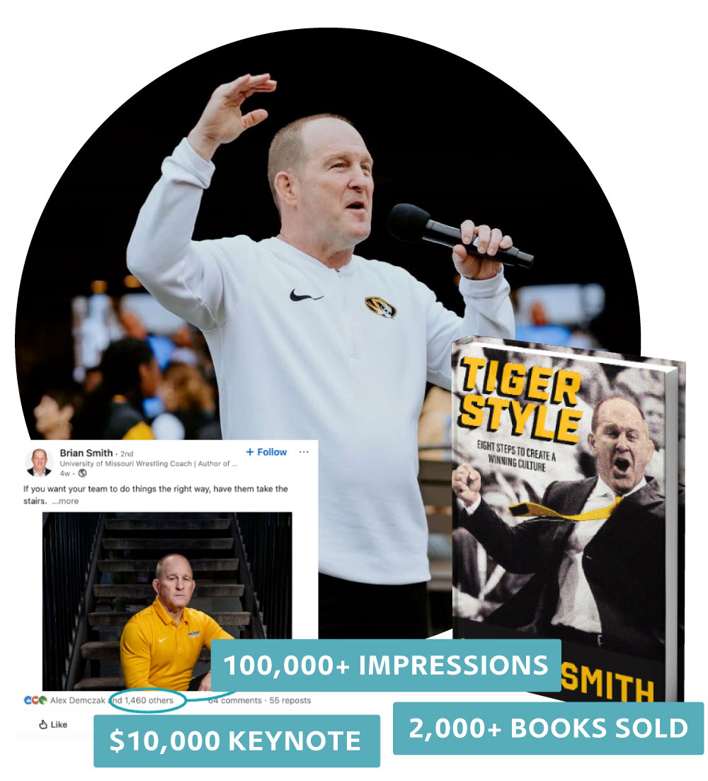 sysdotcom's tweet image. CLIENT SPOTLIGHT: Brian Smith 🐯🤼‍♂️

Mizzou Wrestling Coach Brian Smith partnered with Streamline Books to publish Tiger Style.

With Speaker School and StoryFirst Media, he’s booked 15+ keynotes and reached over 100K people. 

Curious what your story could do? 

👉🏼 Link in bio.