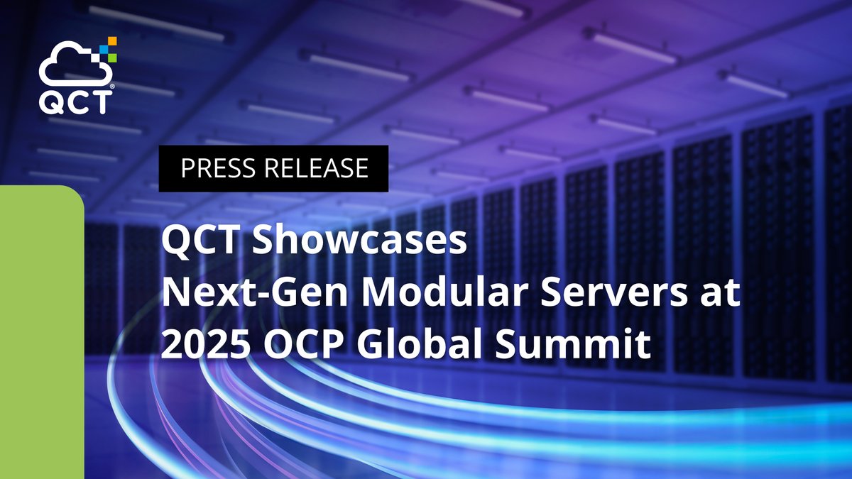 QuantaQCT's tweet image. [Press Release] @QuantaQCT showcases next-gen modular #servers at #OCPSummit25. Powered by the latest NVIDIA, Intel and AMD technologies, these solutions reflect QCT’s commitment to drive scalable #AI with open collaboration and sustainable infrastructure. bit.ly/42Idabg