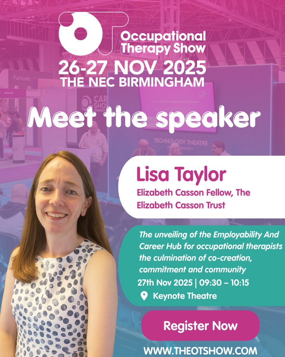 ♦️Keynote Speaker♦️ <a href="/drlisataylor/">Professor Lisa Taylor</a> at <a href="/TheOTShow/">The OT Show</a> at the NEC Birmingham. #EACHOT #BeMoreElizabeth 

Get tickets Here:  theotshow.com/ectbanner