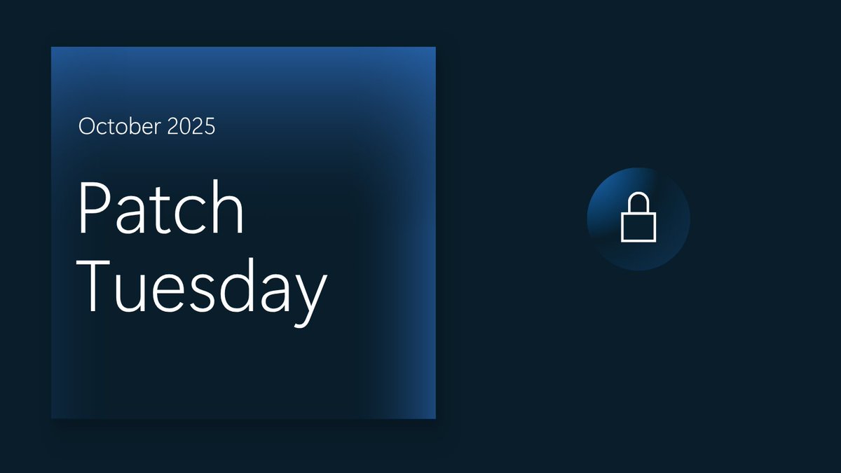 msftsecresponse's tweet image. Security updates for October 2025 are now available! Details are here: msft.it/6018SZEg0
#PatchTuesday #SecurityUpdateGuide