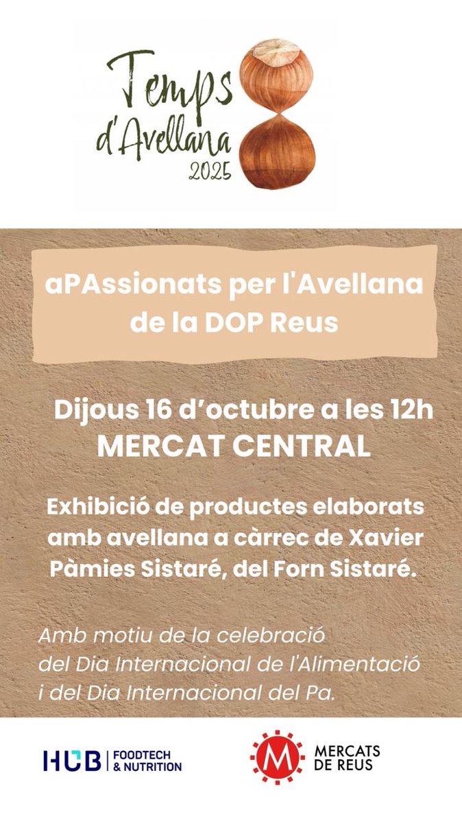 Aquest dijous és #TempsdAvellana al Mercat Central #Reus amb <a href="/FornSistare/">Forn Sistaré</a> i DOP Avellana de Reus <a href="/DOP_IGP_cat/">DOP_IGP_cat</a> 😊
